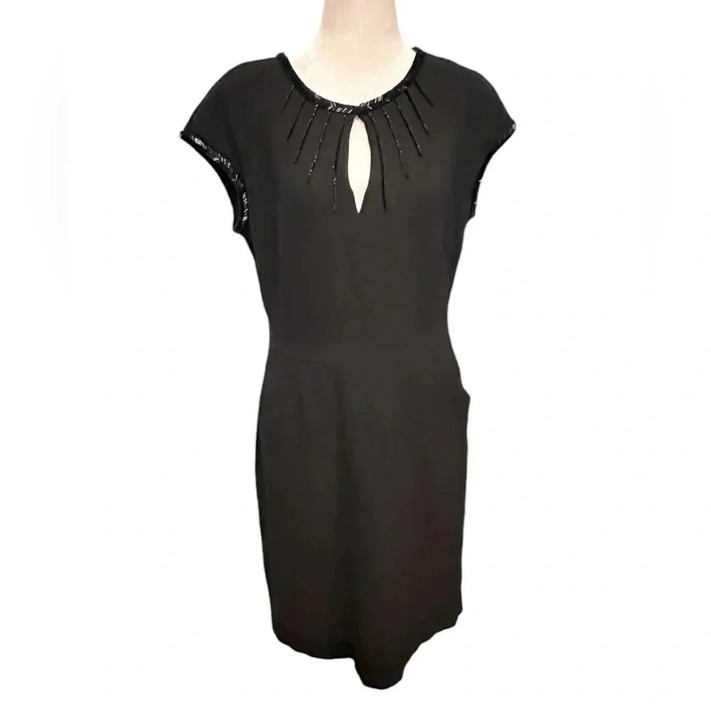 Tory Burch beaded black midi dress size 8